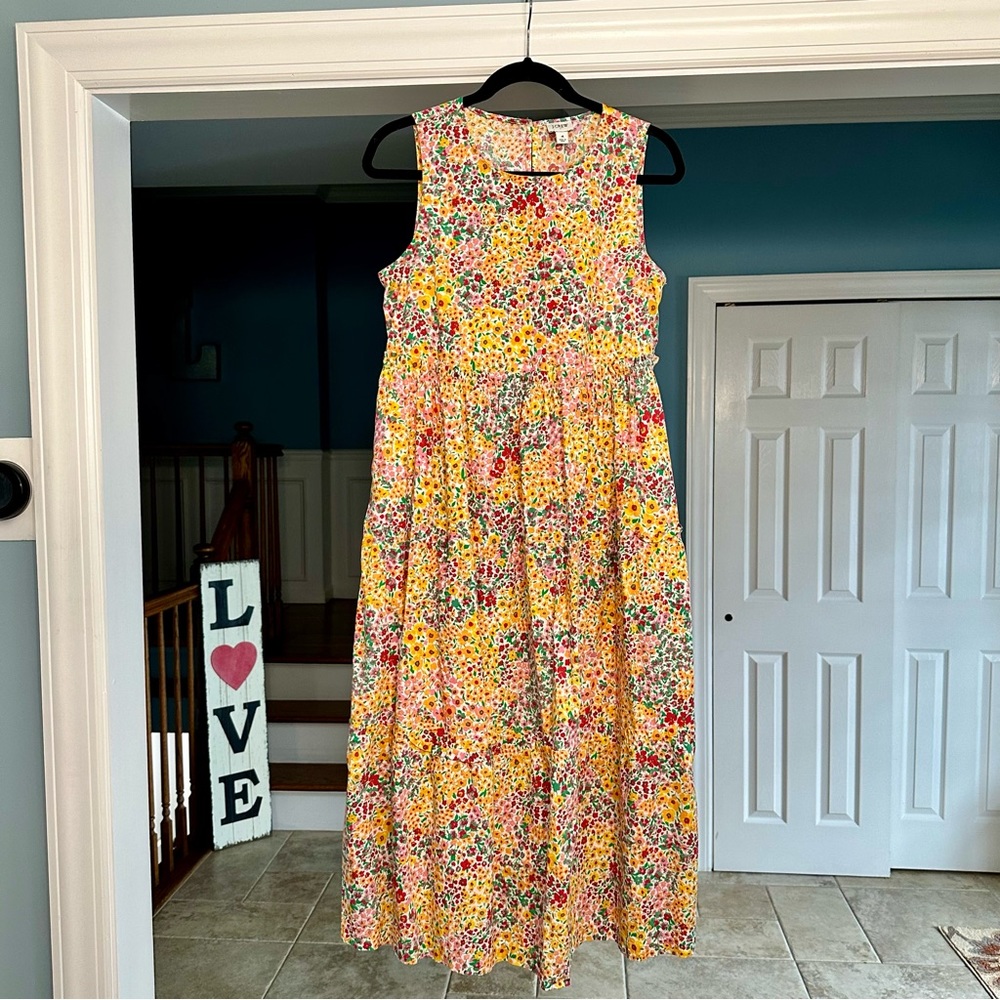 J.CREW Mixed Floral Sleeveless Tiered Midi Dress Pockets 4 - Picture 3 of 9